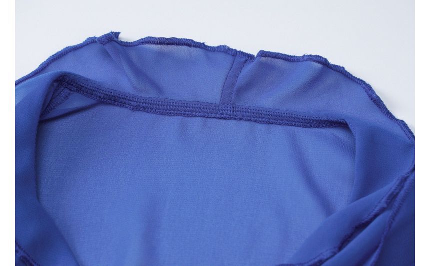 Ragom - Maxi-jurk met lange mouwen, ruches en split, doorschijnend en bodycon