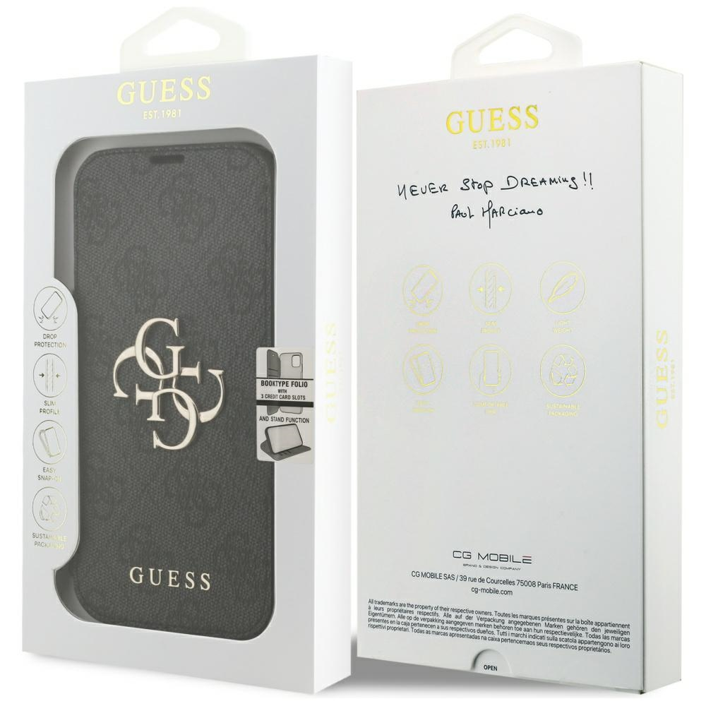 iPhone 17 Pro Leder Tasche Book 4G Metal Logo (GUBKP17L4GMGGR) - Schwarz