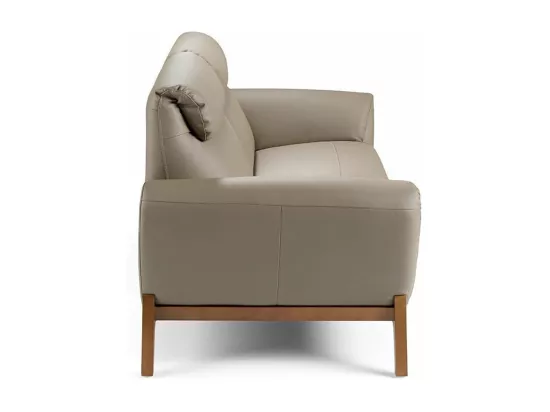 Canapé 2 places contemporain capitonné bois noyer et cuir Bima-Couleur Aqua 82 Taupe