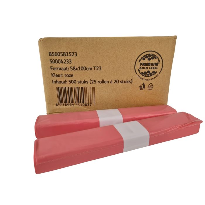 Afvalzakken HDPE 58x100cm 70L 500stuks T23 Roze (560581523)