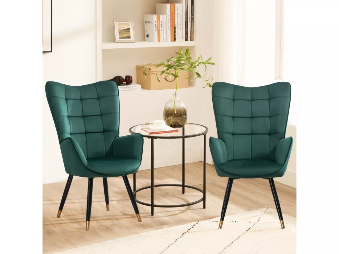 MEUBLES COSY Fauteuil Scandinave Confortable Chaise de Coiffeuse Canapé de Loisirs pour Salon Chambre Salle à Manger Bureau avec Assise Épais Accoudoirs Rembourés en Velours et Pieds Métal, Vert