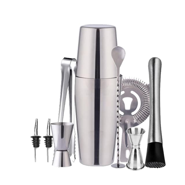 Cocktailsæt Dobbelt shaker 750ml Rustfrit stål Sølv 10 dele