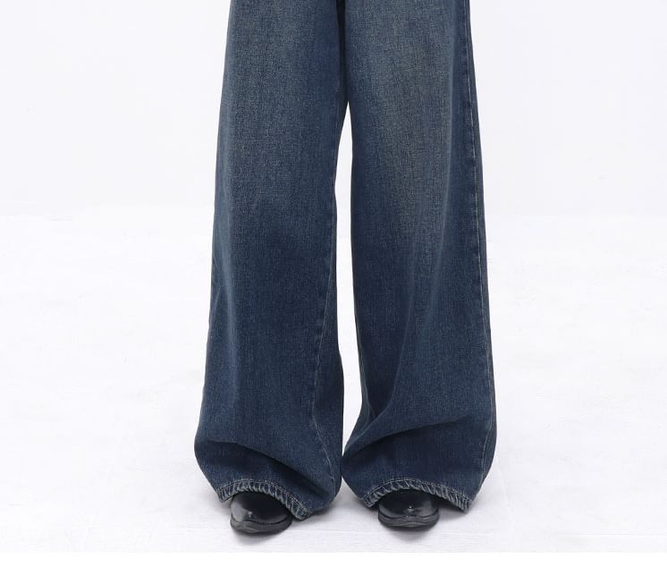 Carotaine - High Waist Washed Wide Leg Jeans