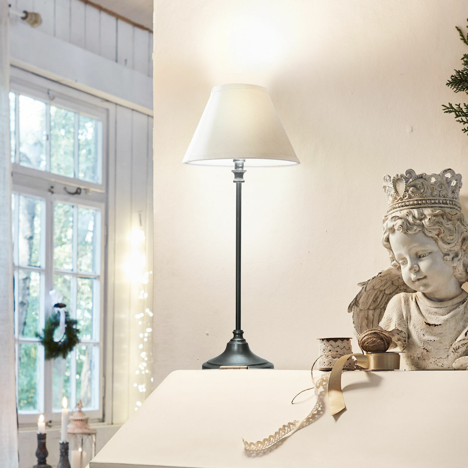 Tischlampe Swindon beige/grau