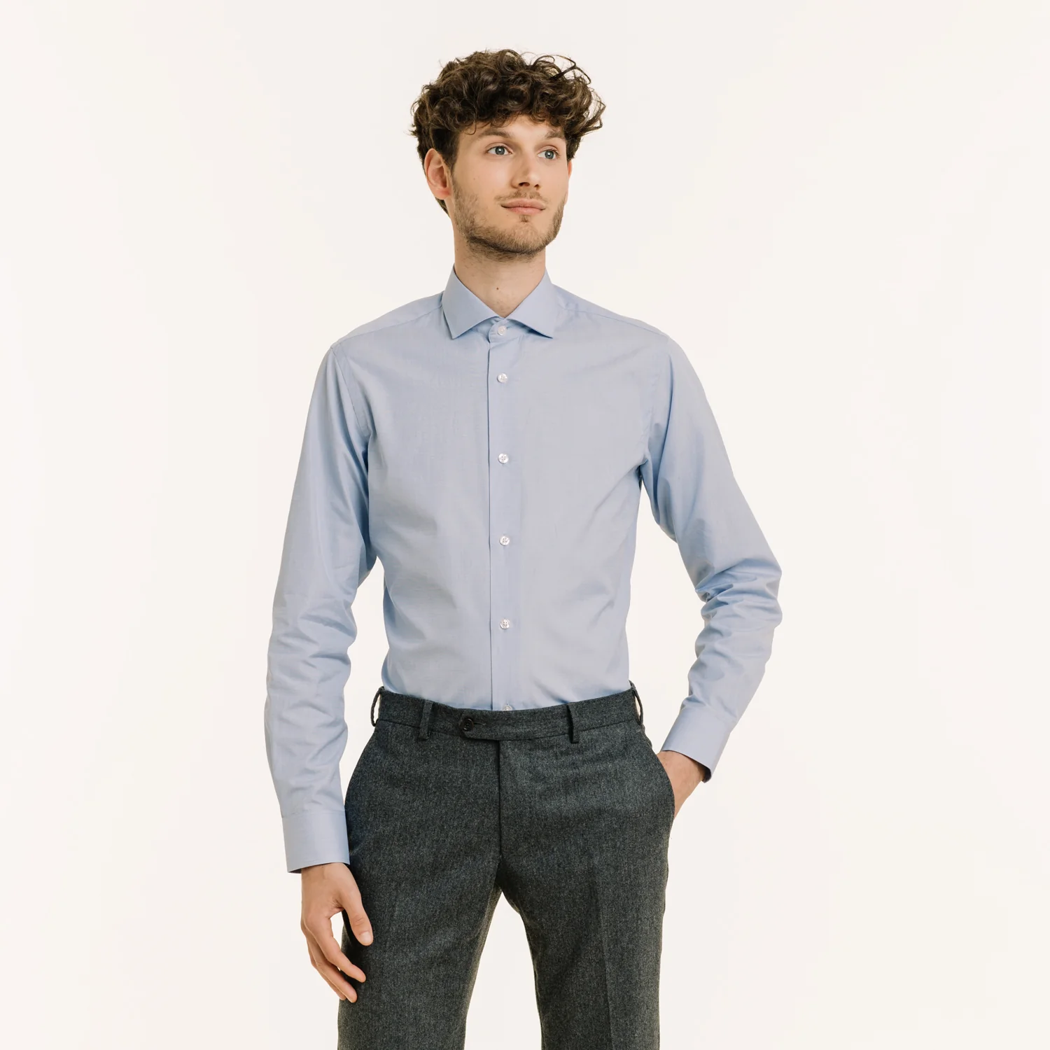 Blue double-twisted fil-à-fil fitted shirt