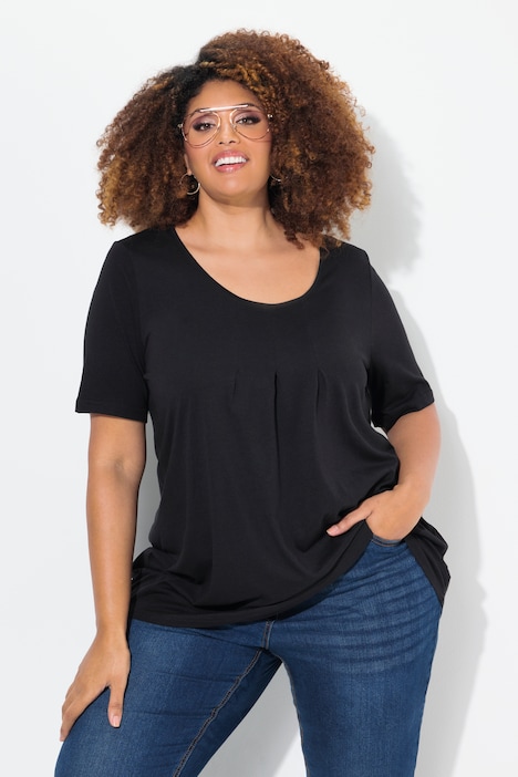 T-Shirt, Zierfalten, A-Linie, Rundhals, Halbarm, Modal