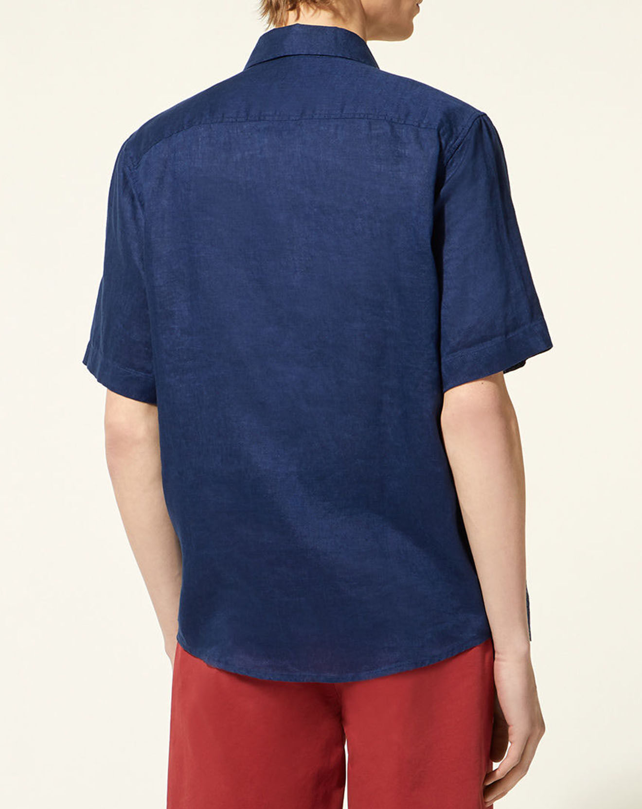 Galeries Lafayette Chemise droite 100% Lin Kilinco bleu marine