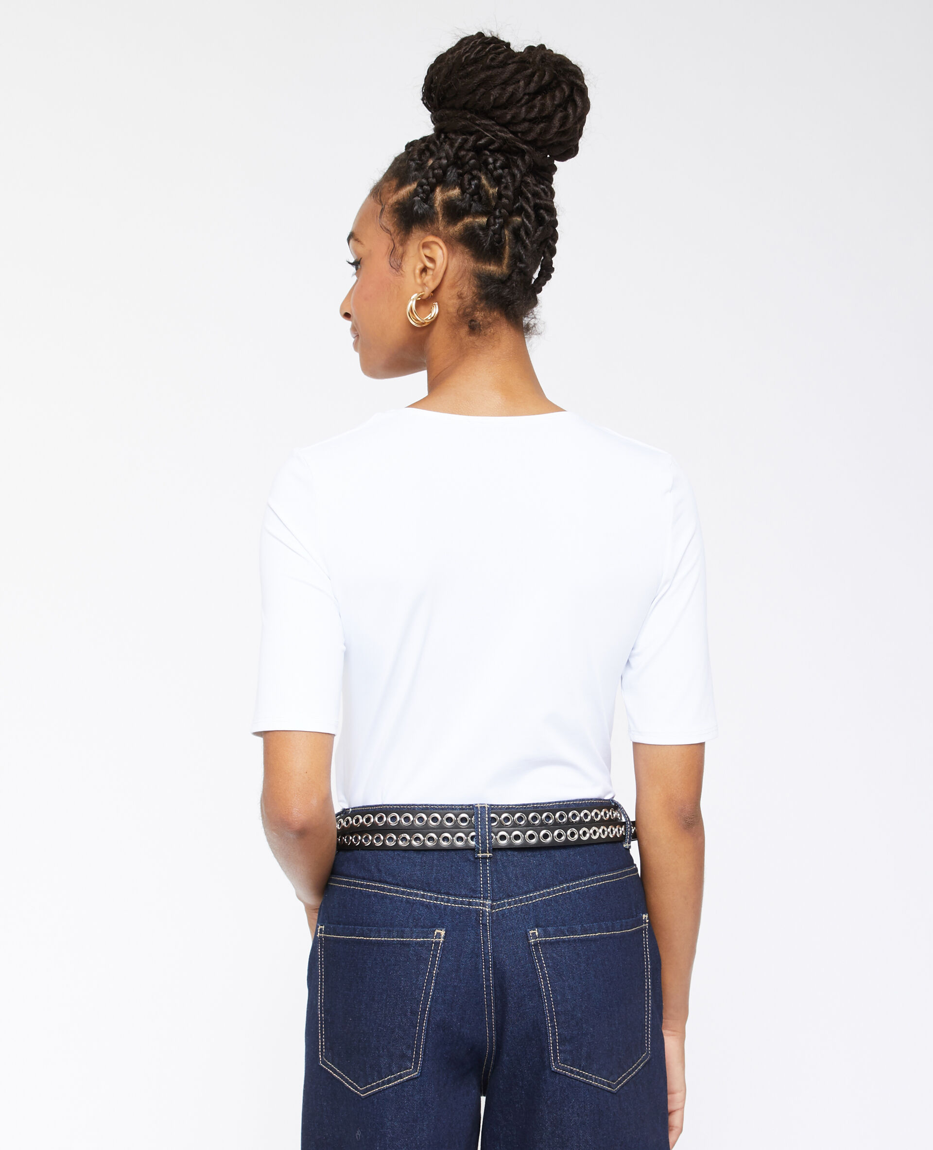 Top col V en maille - Blanc