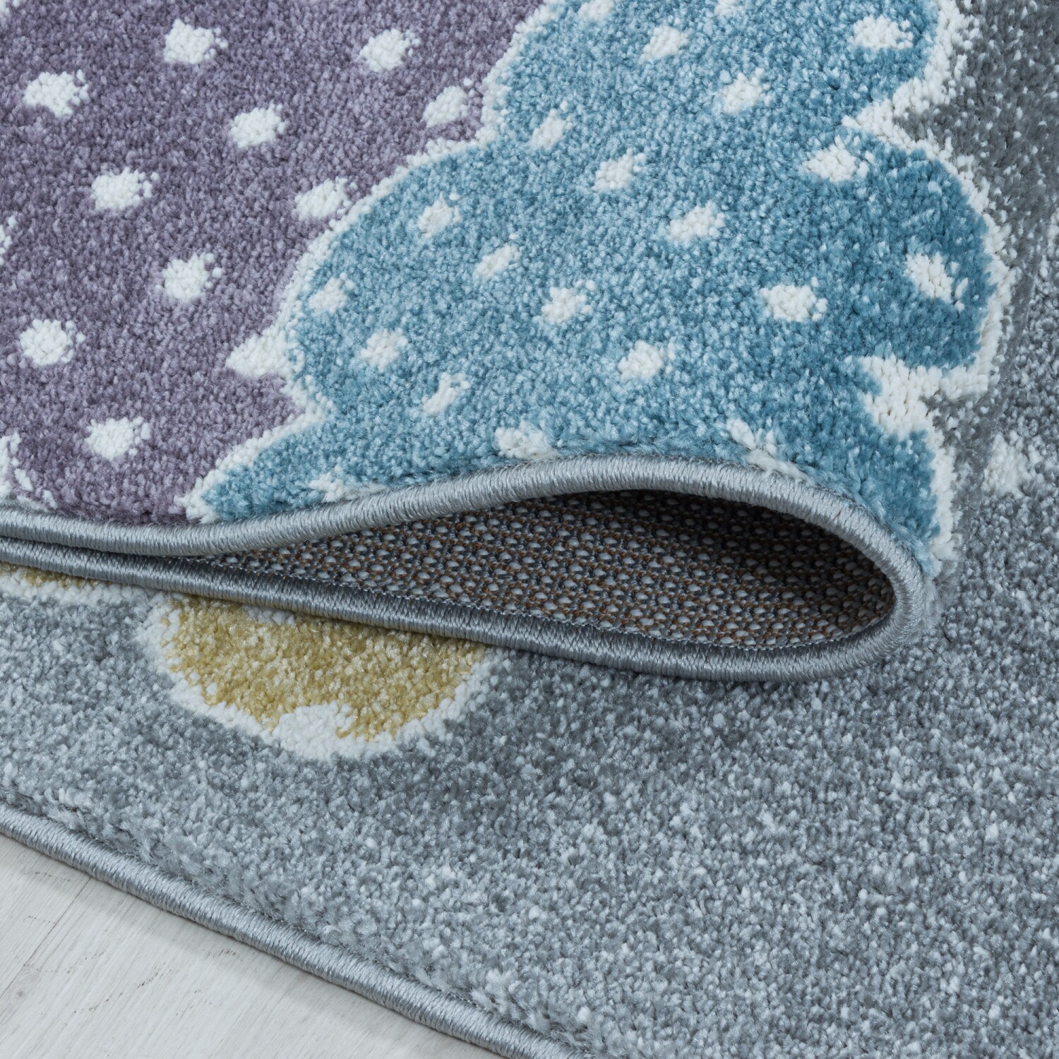 Kinderteppiche 10 mm Kurzflor Teppich mit Bunte Wolken, Stern Motiv