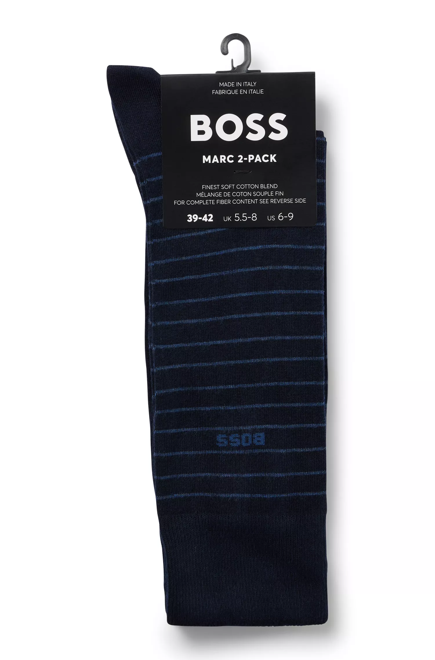 BOSS Black - Pacote com dois pares de meias de comprimento normal em algodão elástico.