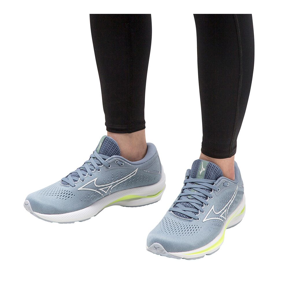 Mizuno WAVE RIDER 25 - Chaussures running Femme heather/white/neolime
