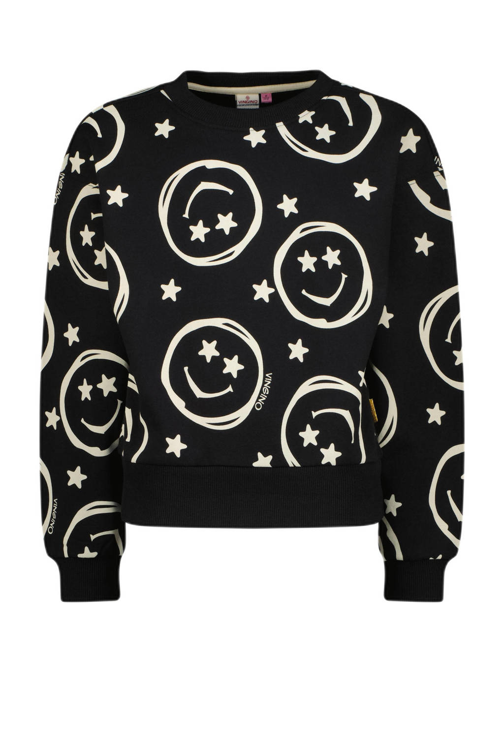 Vingino sweater Neshanta met all over print zwart/beige