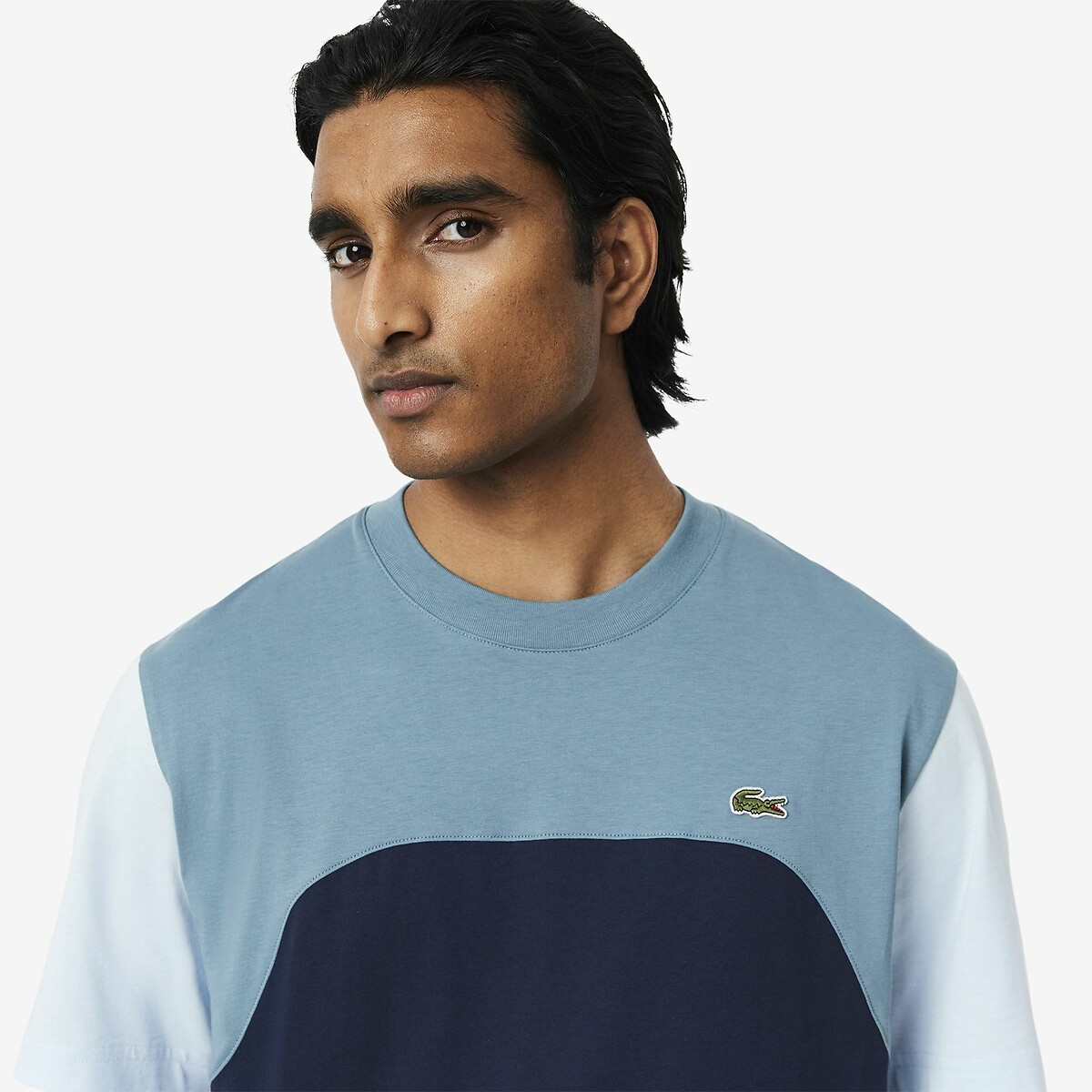 LACOSTE<br>Camiseta de manga curta em algodão com blocos de cor