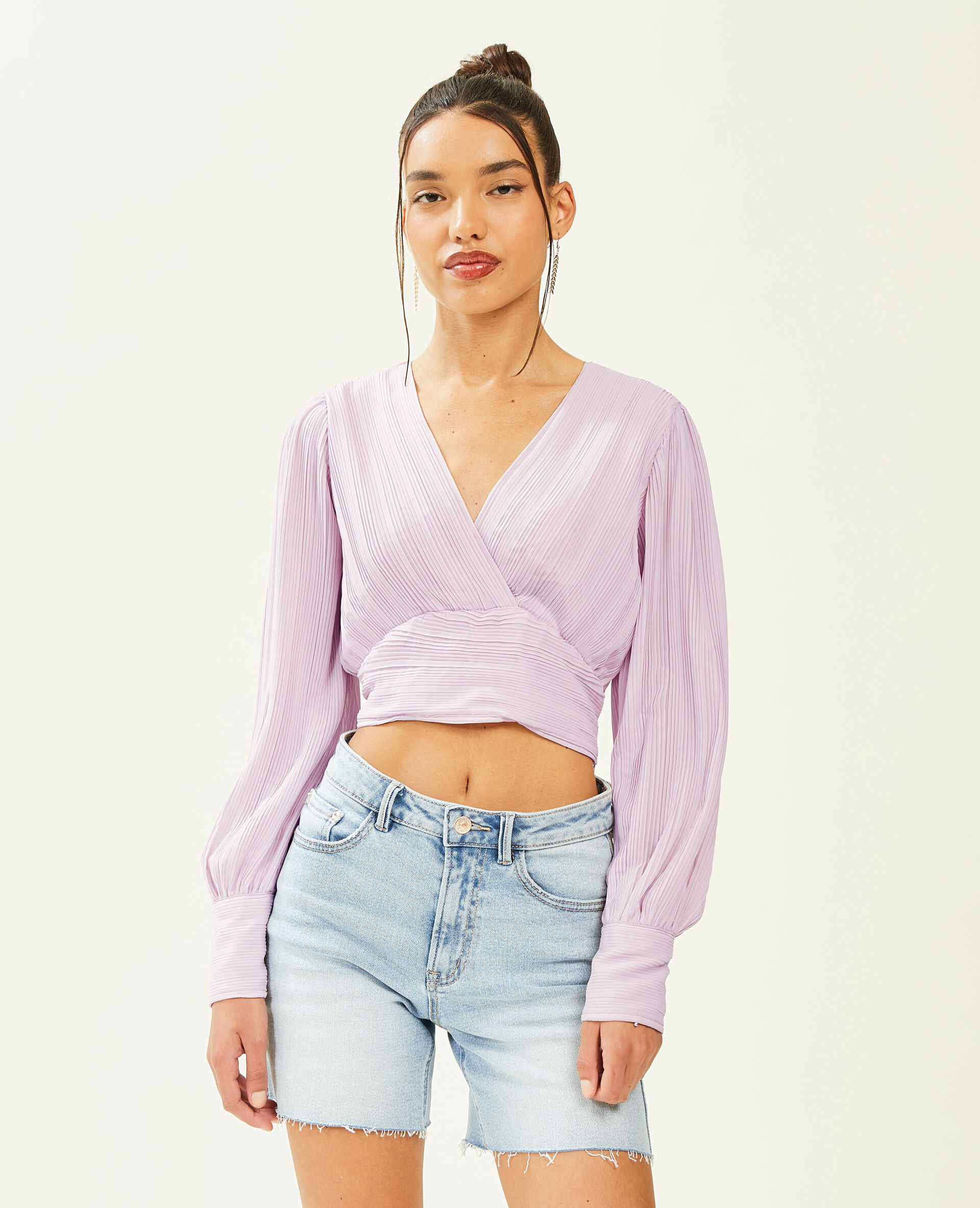 Top effet drapé à manches longues - Lilas