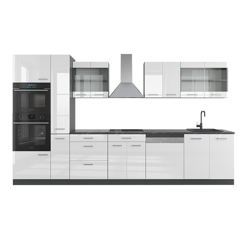 Vicco Küchenzeile Küchenblock Einbauküche R-Line 350 cm Anthrazit Weiß Hochglanz Küche