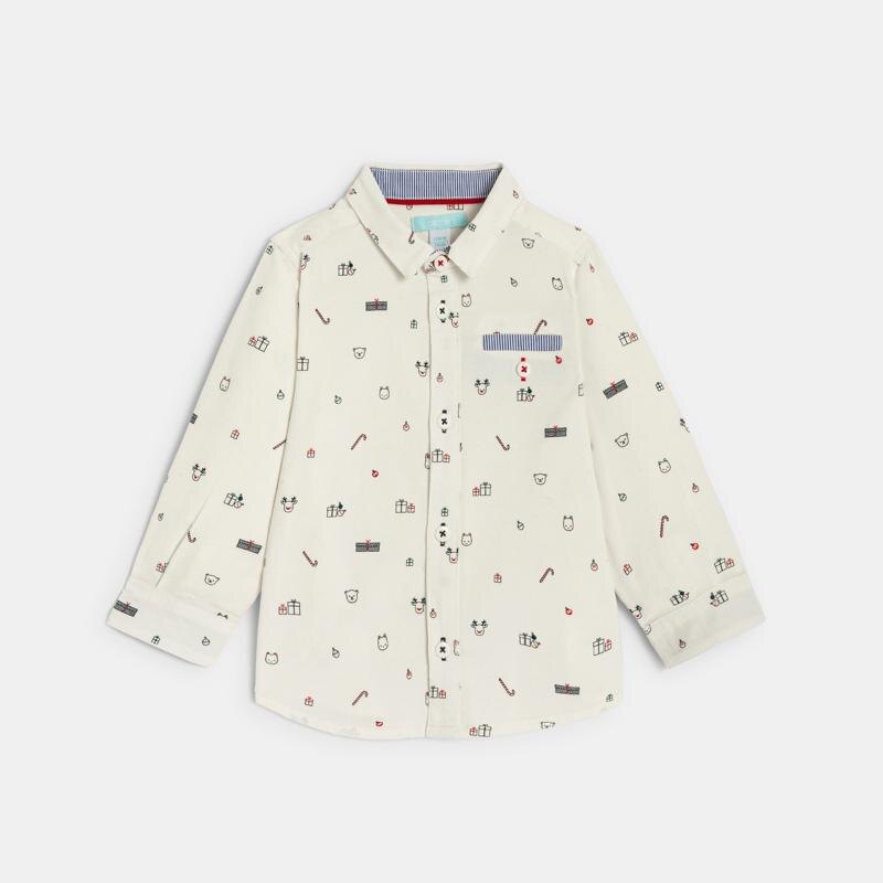Chemise en velours micro-côtelé imprimée blanc bébé garçon Blanc
