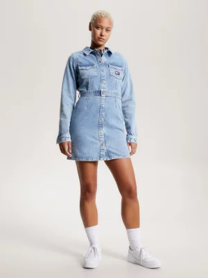 Vestido camisa jeans slim fit com cinto