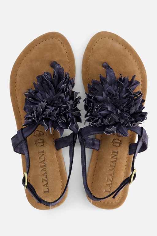 Lazamani Sandalen Flower zwart Leer