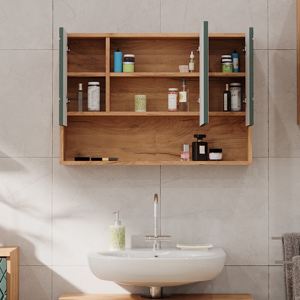 Vicco Badspiegelschrank Irma Eiche Grün 80 x 55 cm Badezimmer