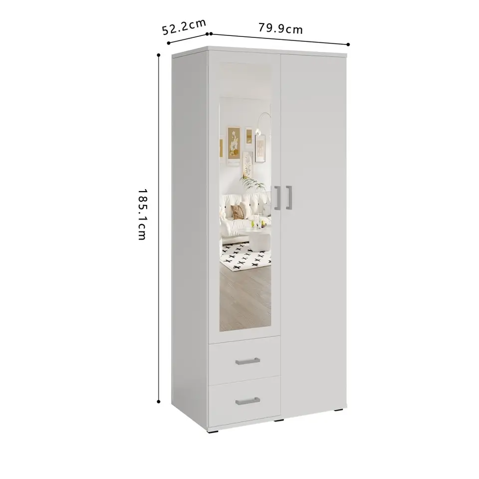 Interiax Kledingkast 'Lena' - Wit - 2 Deurs - 185x80x52cm