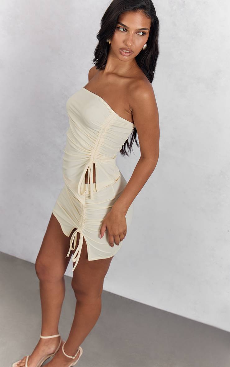 Crème Ensemble Coordonné Bandeau Froncé Sur Les Côtés À Effet Mat