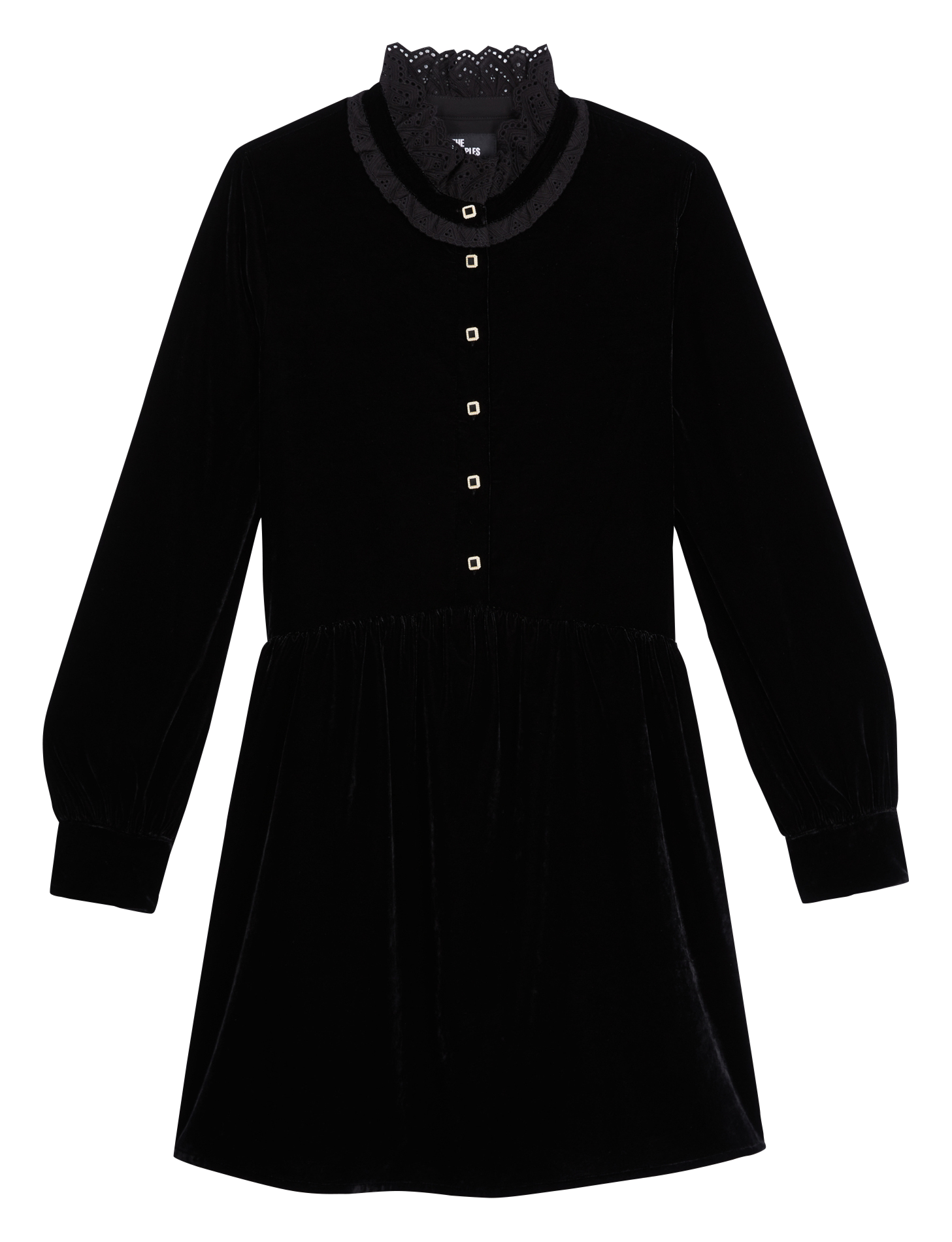 Robe courte à col montant en dentelle | Noir