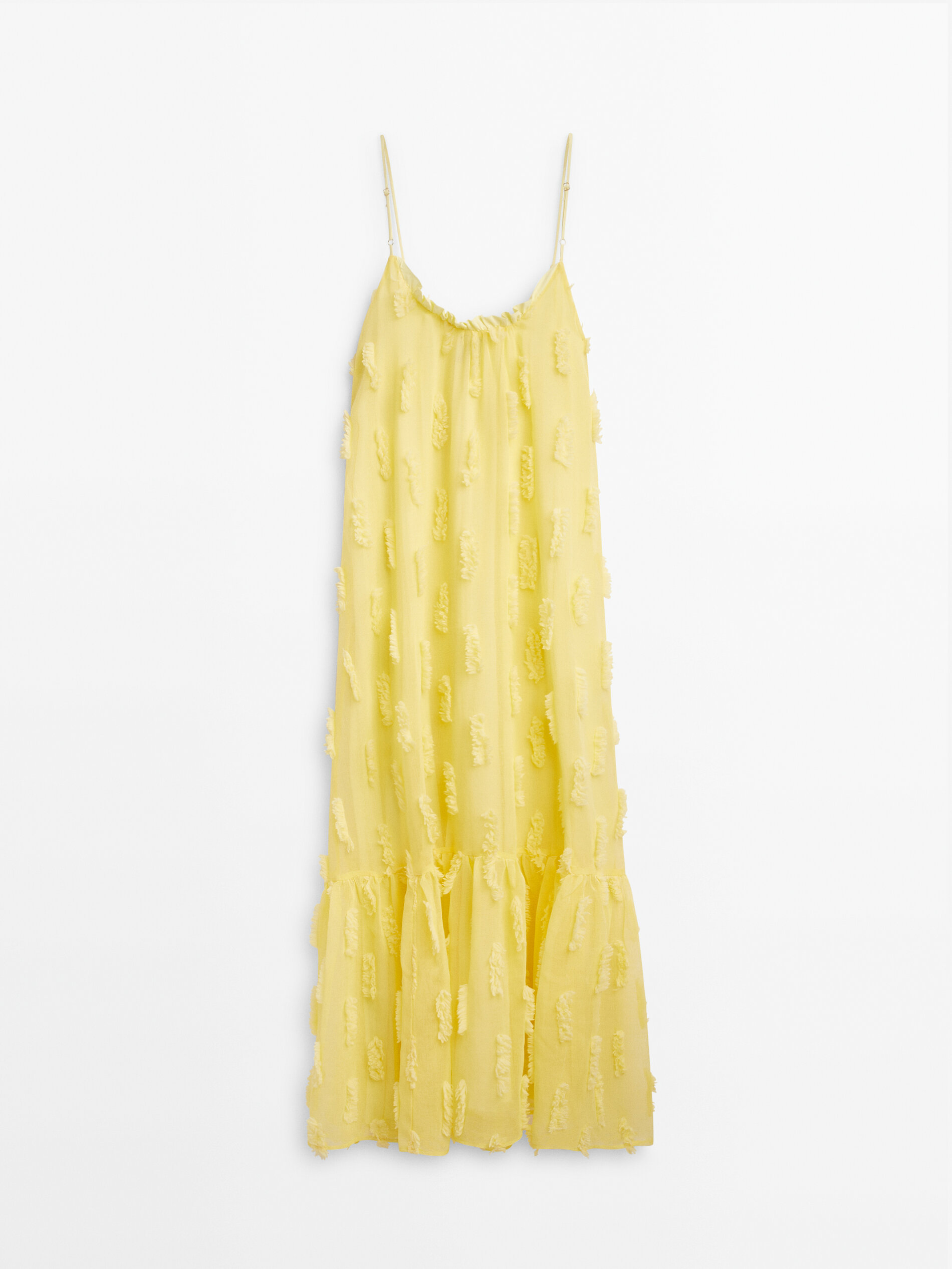 Vestido longo com estampa em relevo - Studio - AMARELO