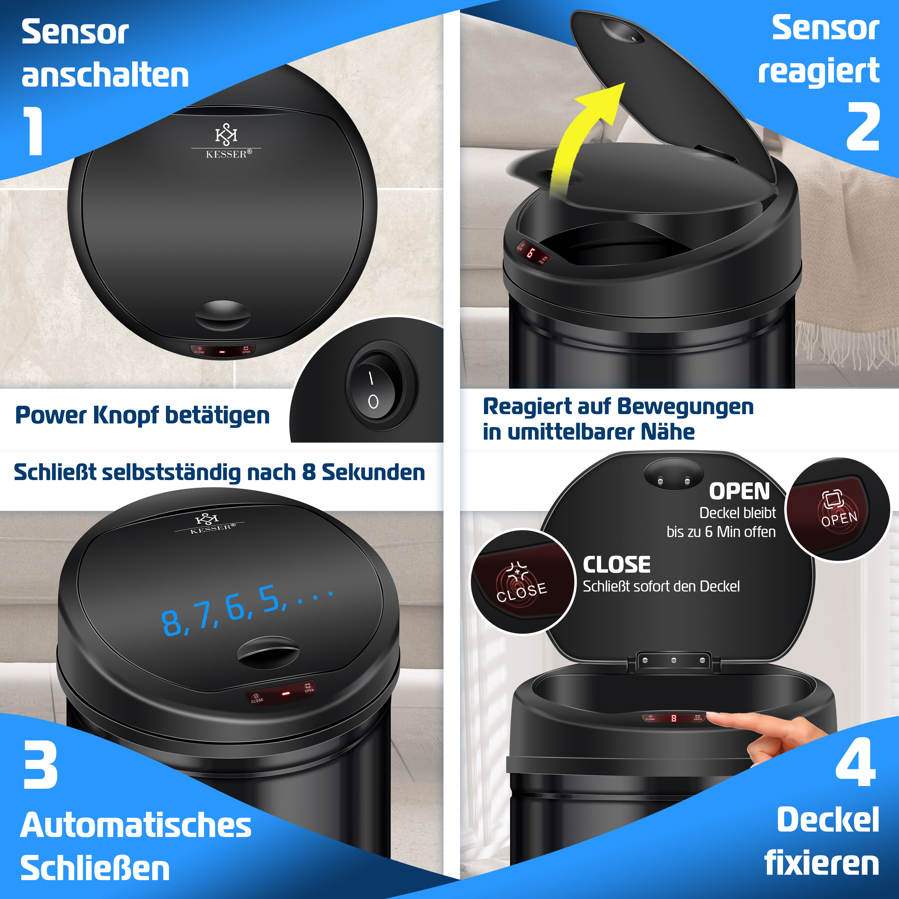 KESSER® Automatik Sensor Mülleimer Abfalleimer Abfall EDELSTAHL Papierkorb