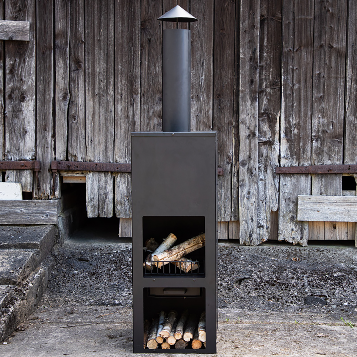 Nest outdoor Niklas metalen tuinhaard zwart - met schoorsteen
