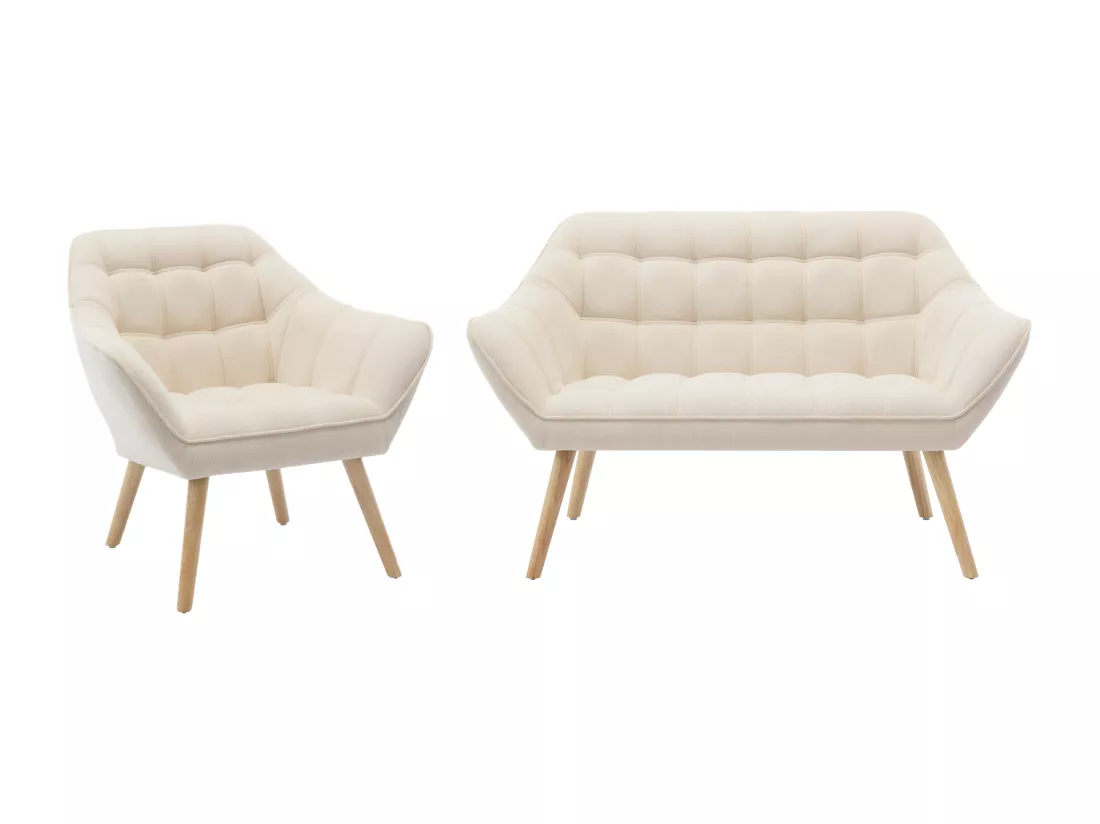 Canapé 2 places et fauteuil en tissu beige CASERTA