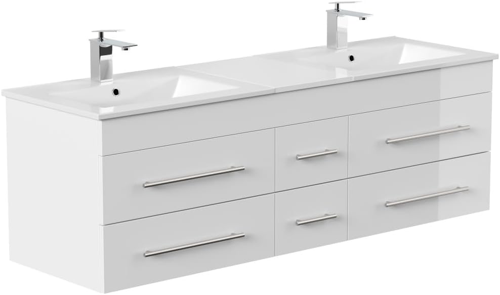 Magnolia Home Badmöbelset Roma XL 4-teilig LED-Spiegel Hochschrank 3er Boxen Farbe Weiss Hochglanz