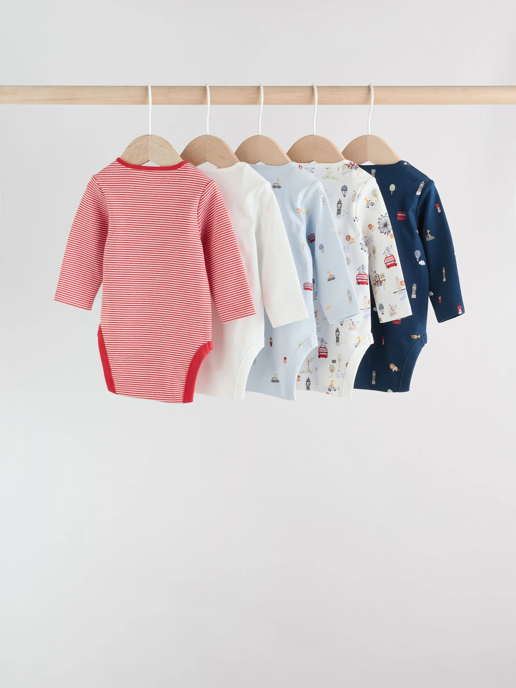 Rood - Baby London Long Sleeve Bodysuits 5 Pack