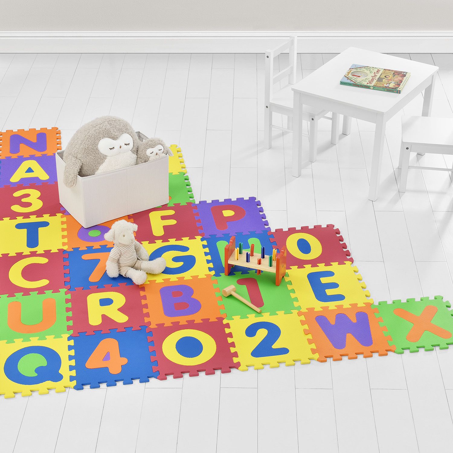 Juskys Kinder Puzzlematte Kim 36 Teile mit Buchstaben & Zahlen - rutschfest – Spielmatte bunt