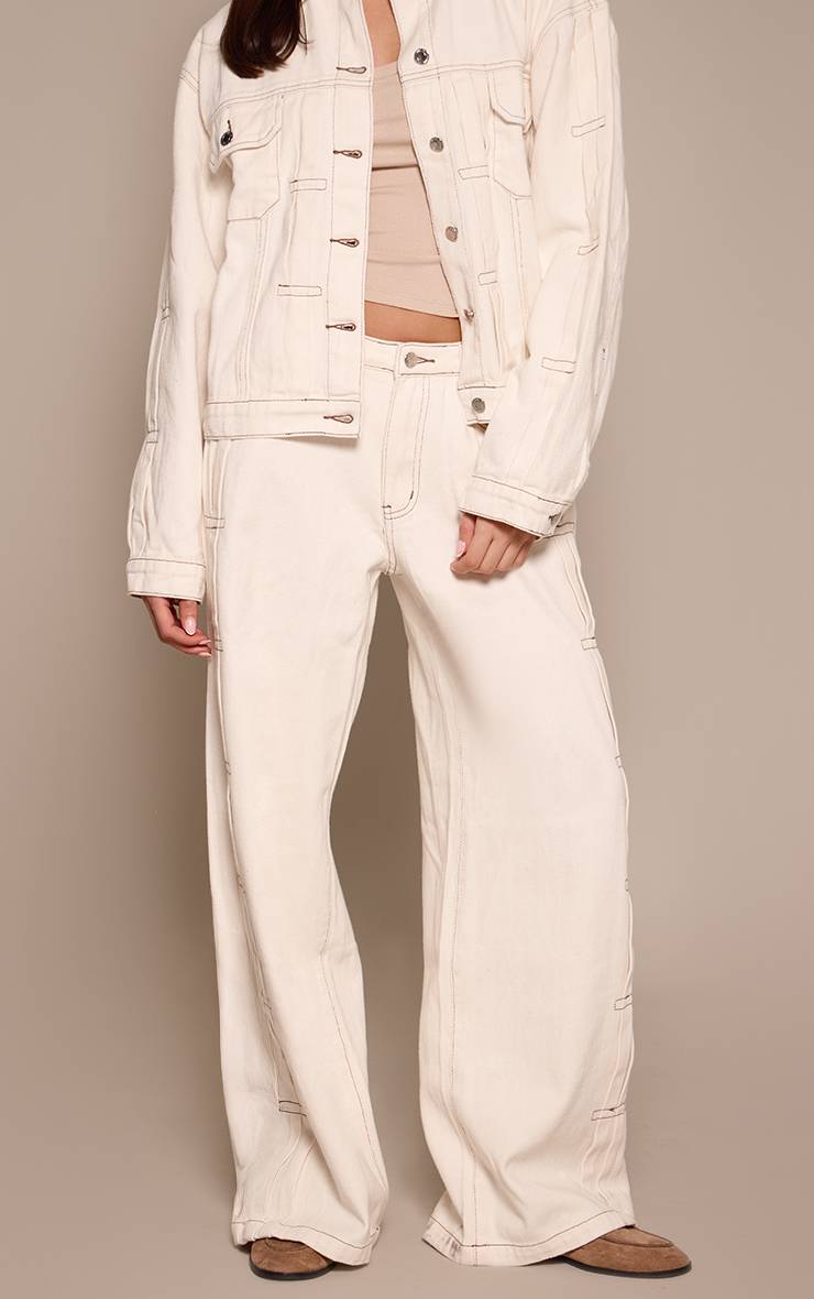 Ecru Jean En Denim Écru À Détails Plissés