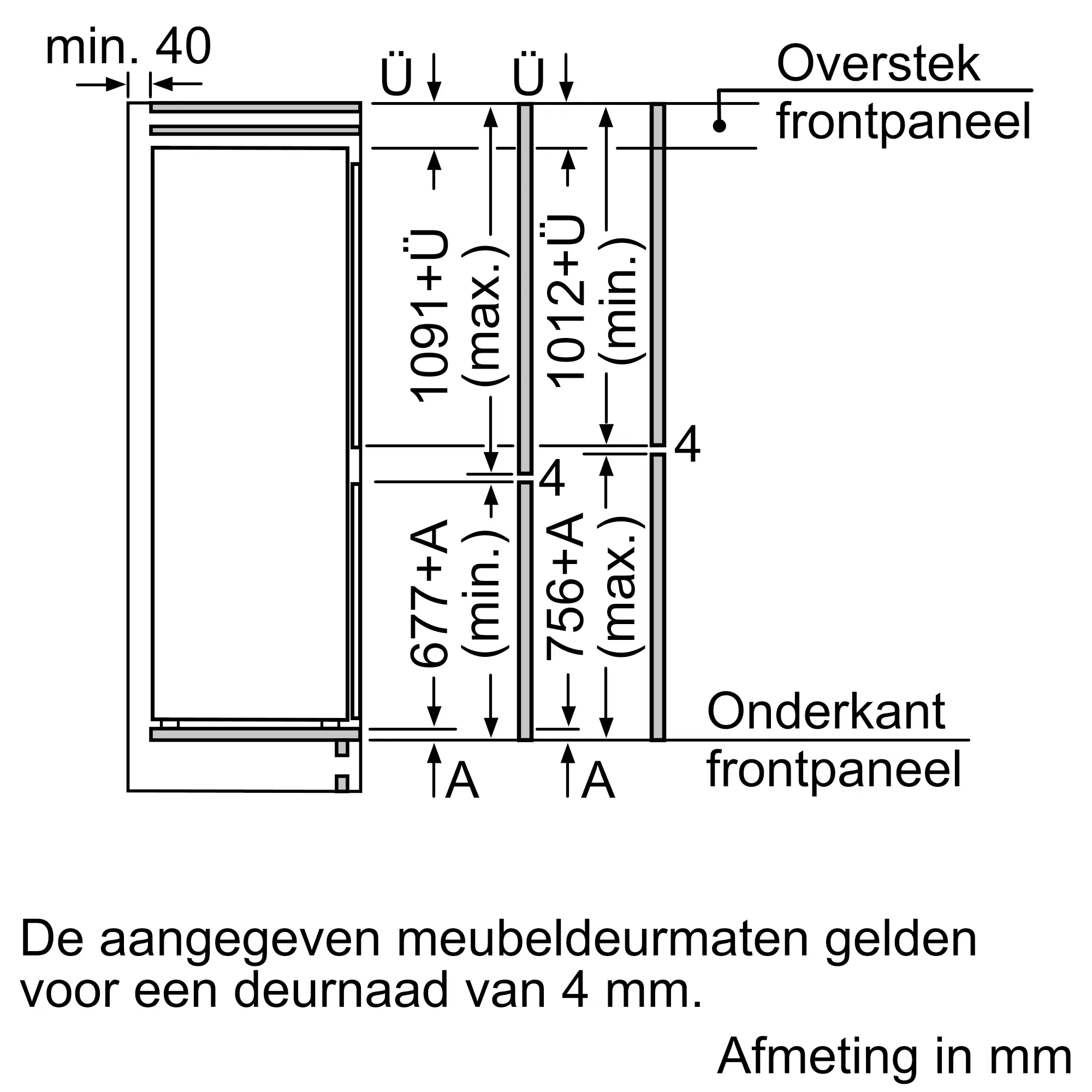 Serie 2 Inbouw koel-vriescombinatie 177.2 x 54.1 cm Sleepdeur