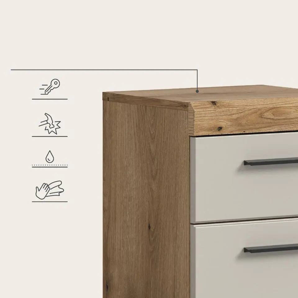 Hioshop Scout badkamerkast 1 deur- 1 lade kasjmier decor mat- eiken decor