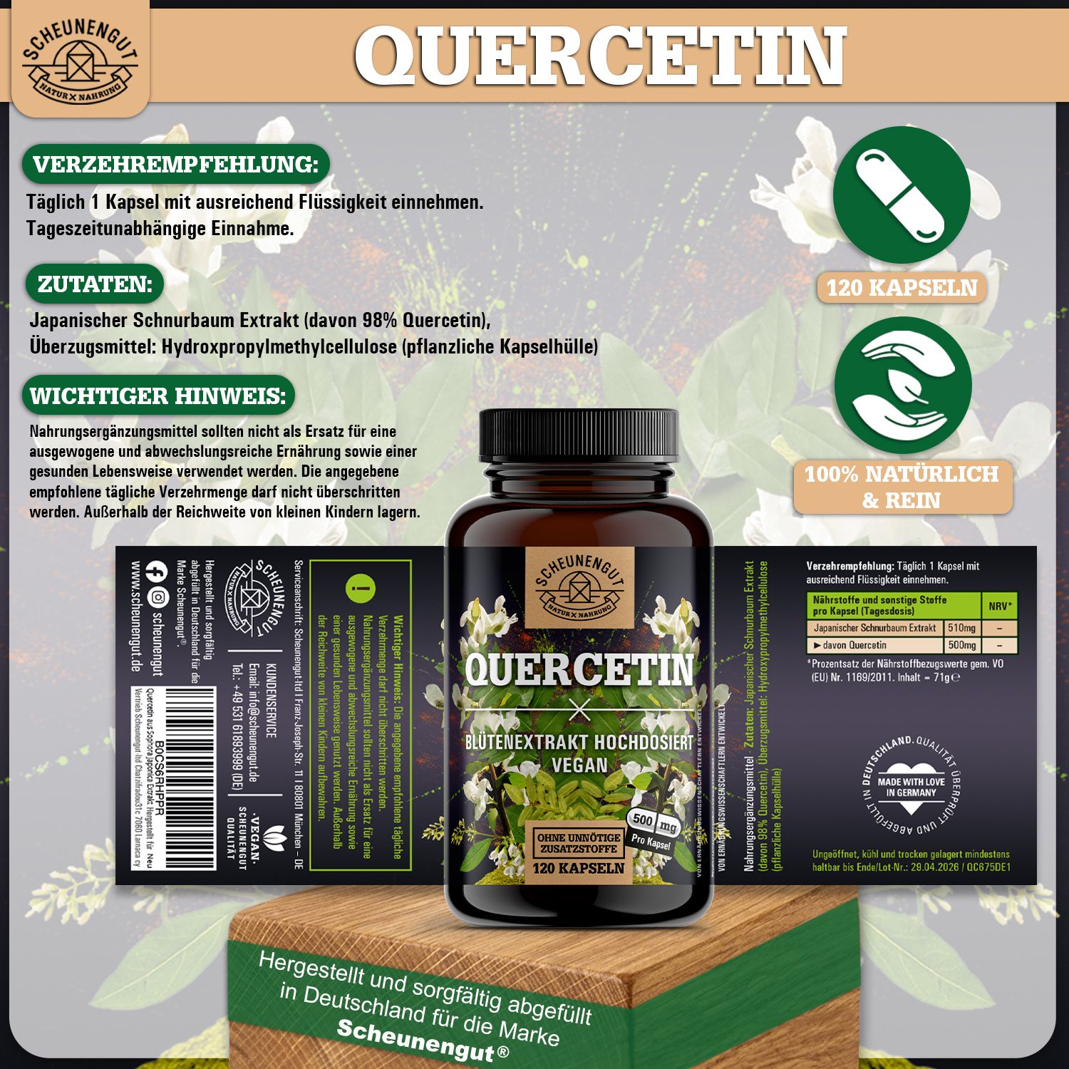 Scheunengut® Quercetin aus japanischem Schnurbaum Extrakt 25:1 | Mindestens 98%