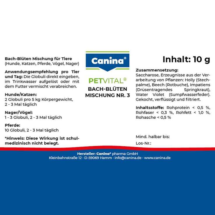 Petvital Bachblüten Nr.3 Globuli vet. (für Tiere), 10 g