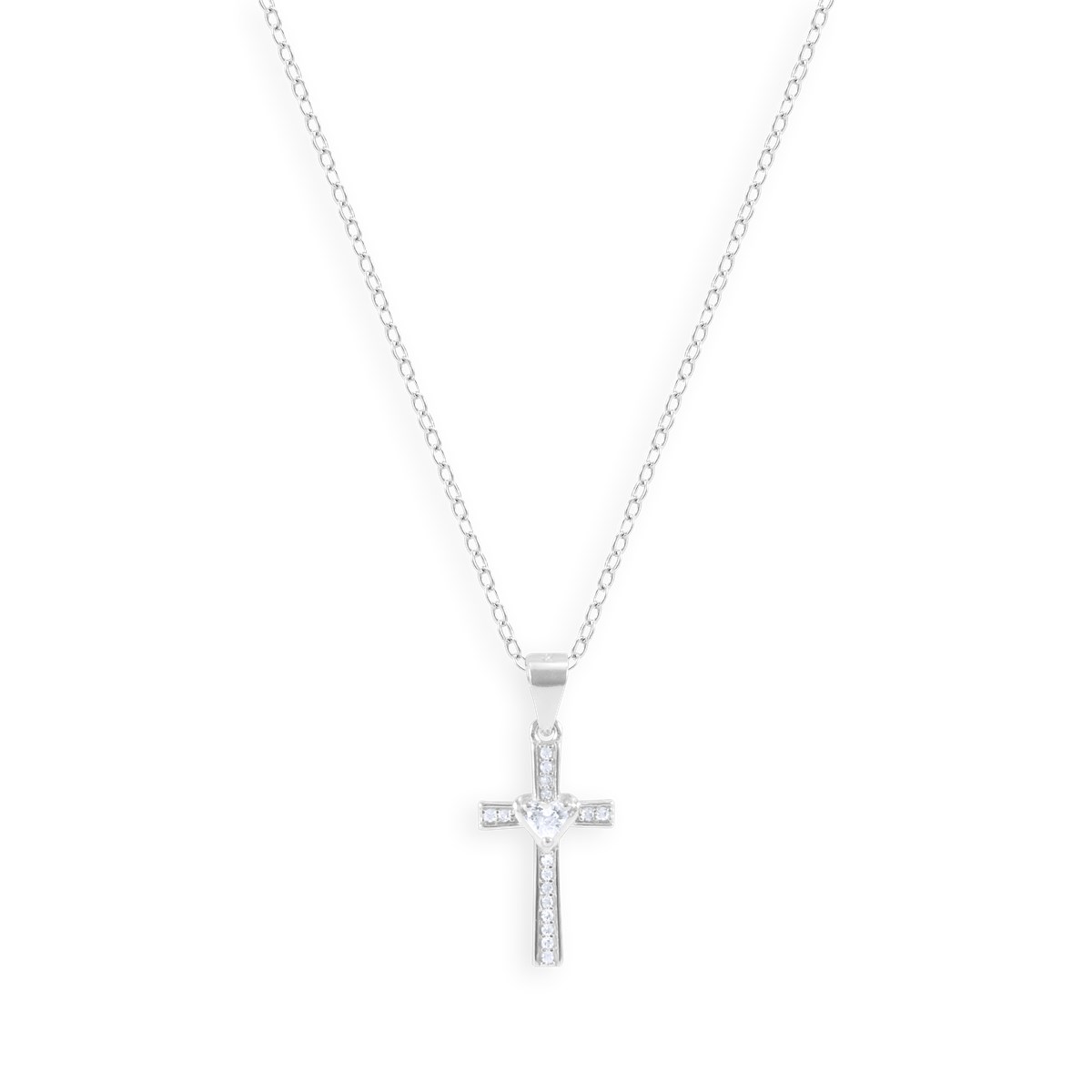 Collier croix en argent 925 rhodié avec oxydes de zirconium