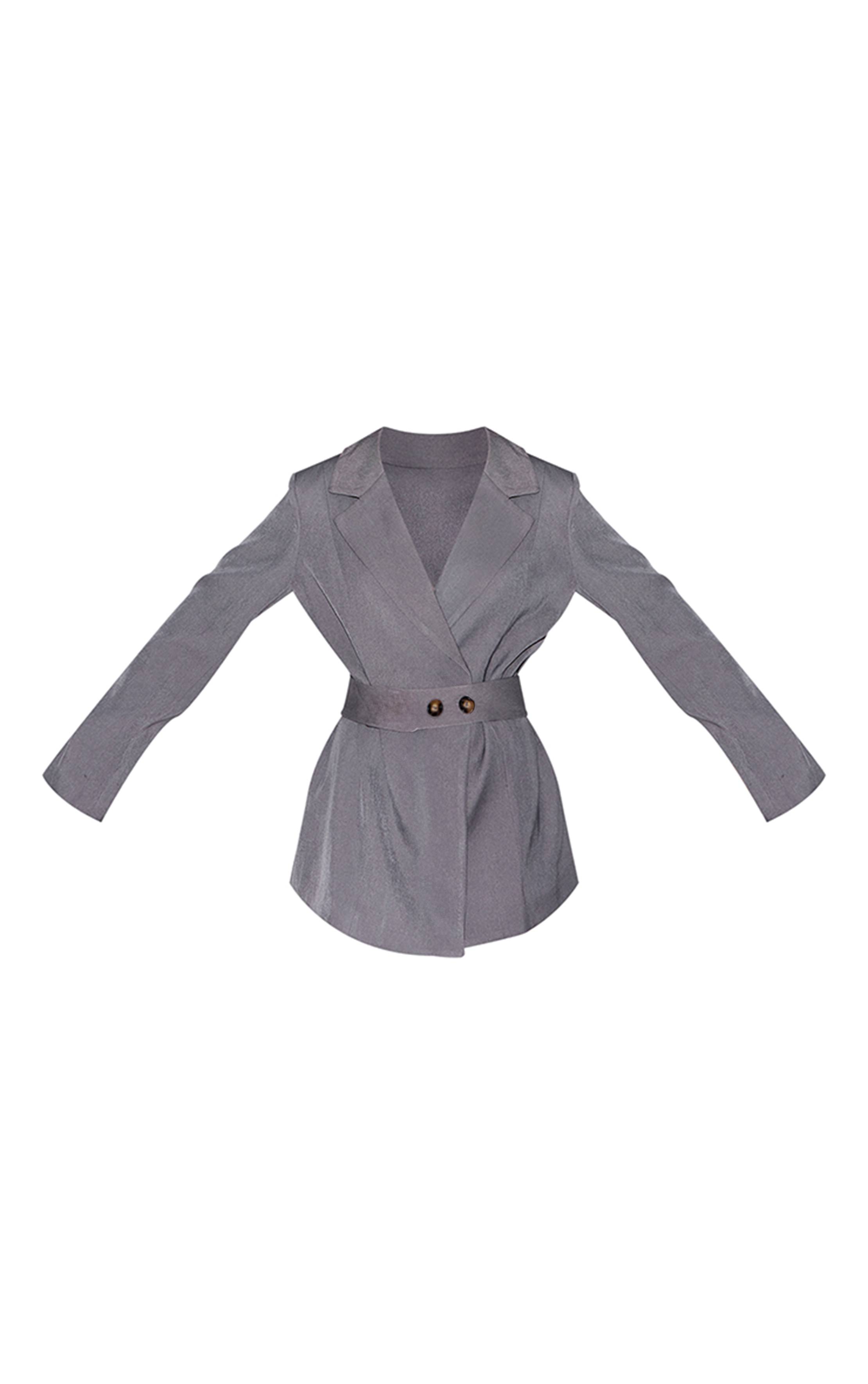 Charbon Robe Blazer Structurée À Ceinture