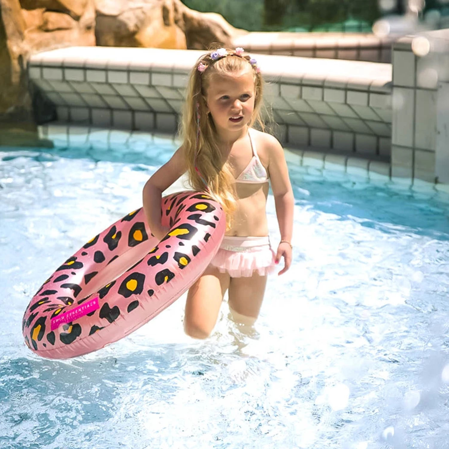 Swim Essentials Zwemring Panterprint Rose Goud, 70cm