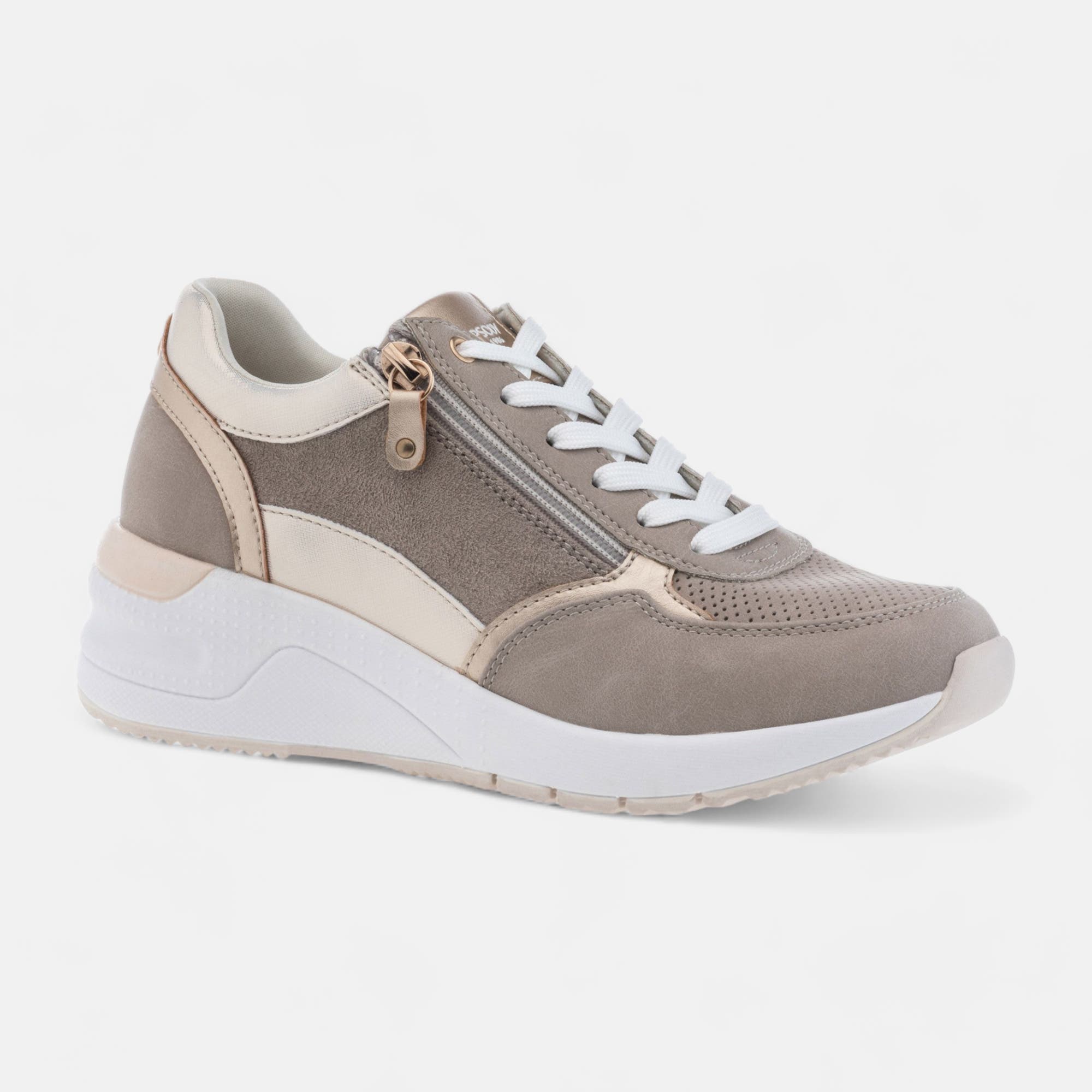 Baskets basses à talon compensé Femme beige