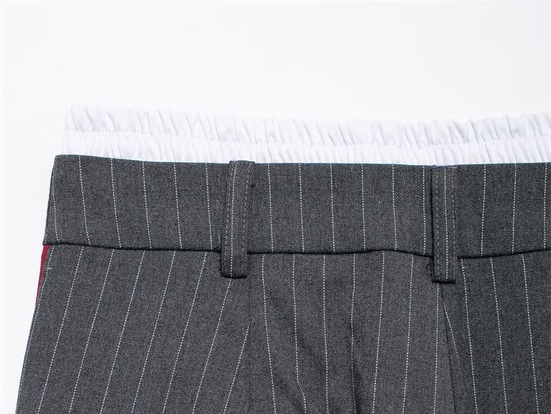 Bazer - Hoge taille krijtstreep nep tweedelige wijde broek