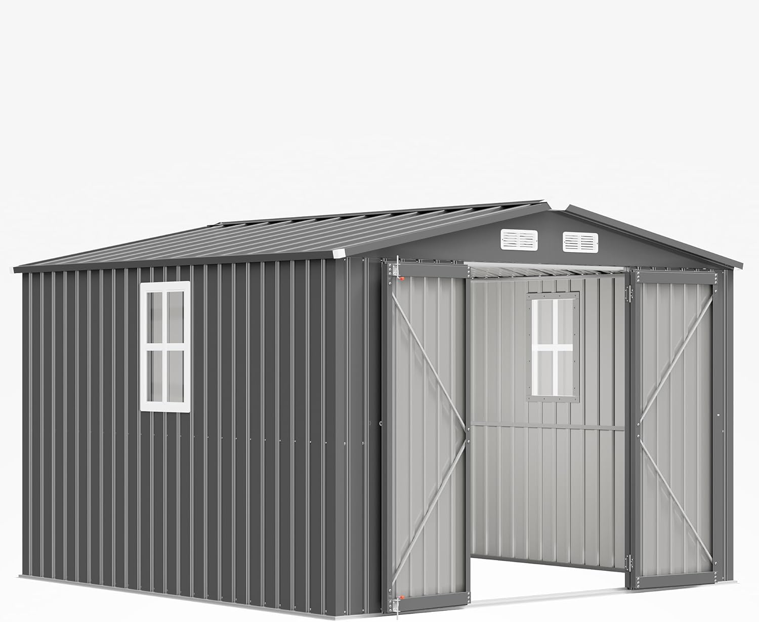 verzinktes Metall Gartenhaus mit Schrägdach 281x278x193cm, Geräteschuppen mit breiter Tür und Querfenster, als Gartenschuppen, Gartenhütte oder Fahrradgarage, 12 m³ Lagerfläche, Schwarz