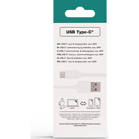 Vivanco USB til USB-C 2m kabel - hvid
