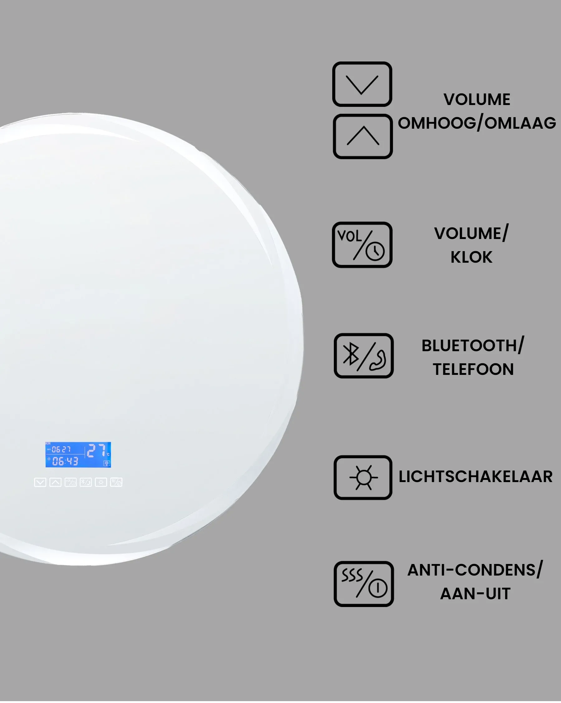 LED badkamerspiegel TANAY 60 cm 60 cm met ingebouwde Bluetooth speaker Zilver