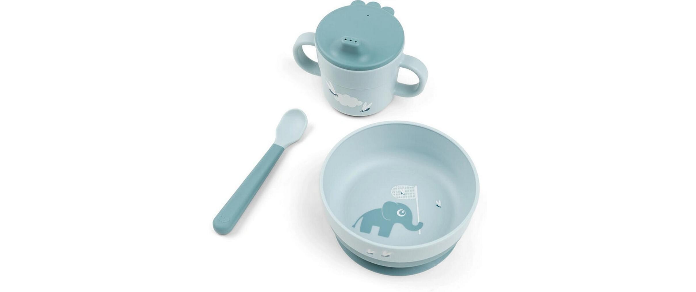 Kindergeschirrset Foodie first meal Elphee BlauFirst-Meal Set mit Saugfuss
