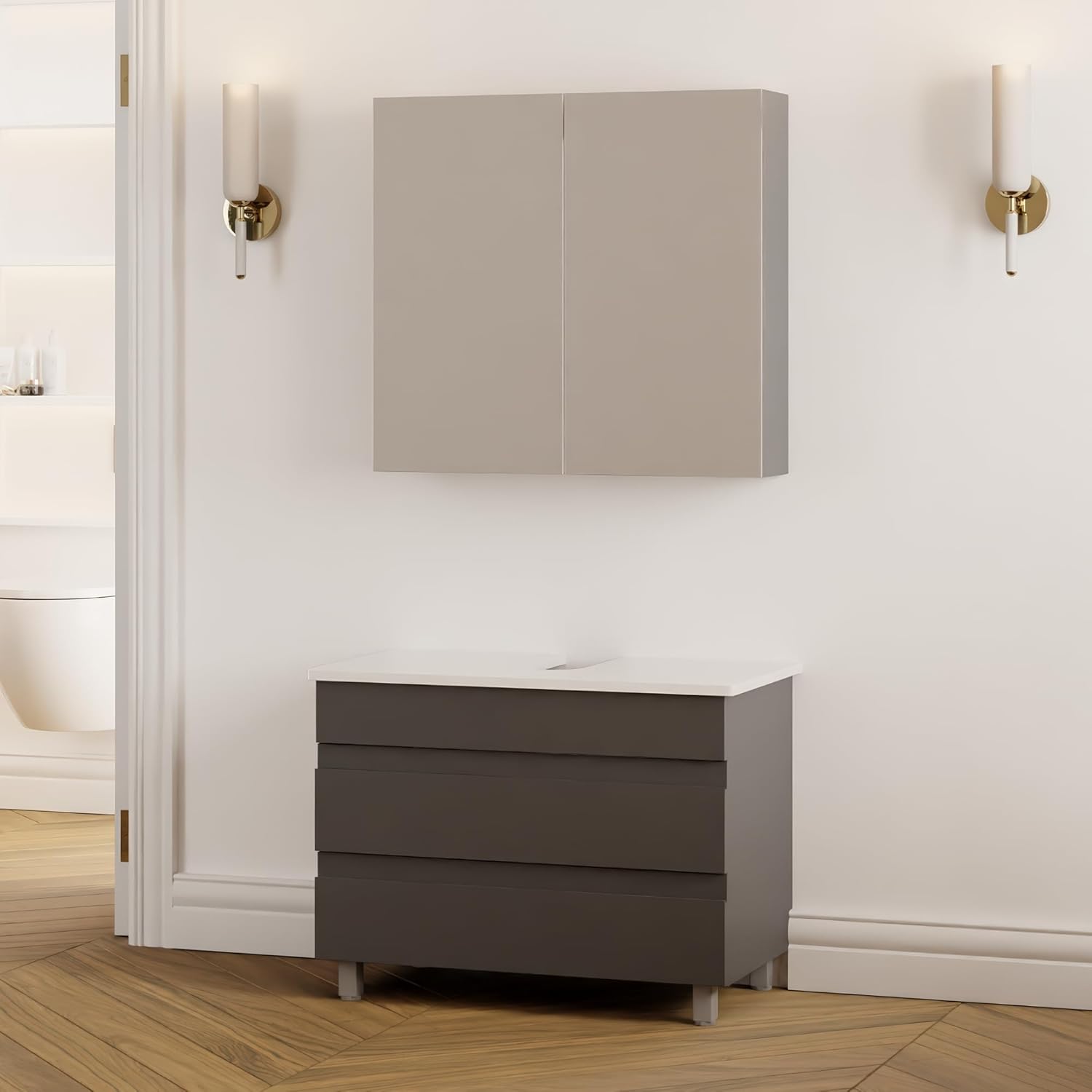 Karen Badmöbel Set Anthrazit | Badezimmermöbelset stehend | Waschbeckenunterschrank mit Schubladen | Waschtischunterschrank & Spiegelschrank 60 cm oder 80 cm | Badezimmerschrank (Lara 80 Weiß)