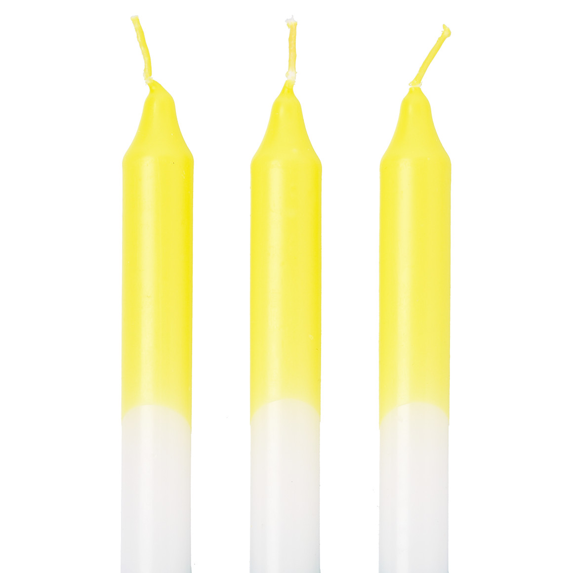3 Stabkerzen mit  farbigem Muster gelb / weiss / dunkelblau