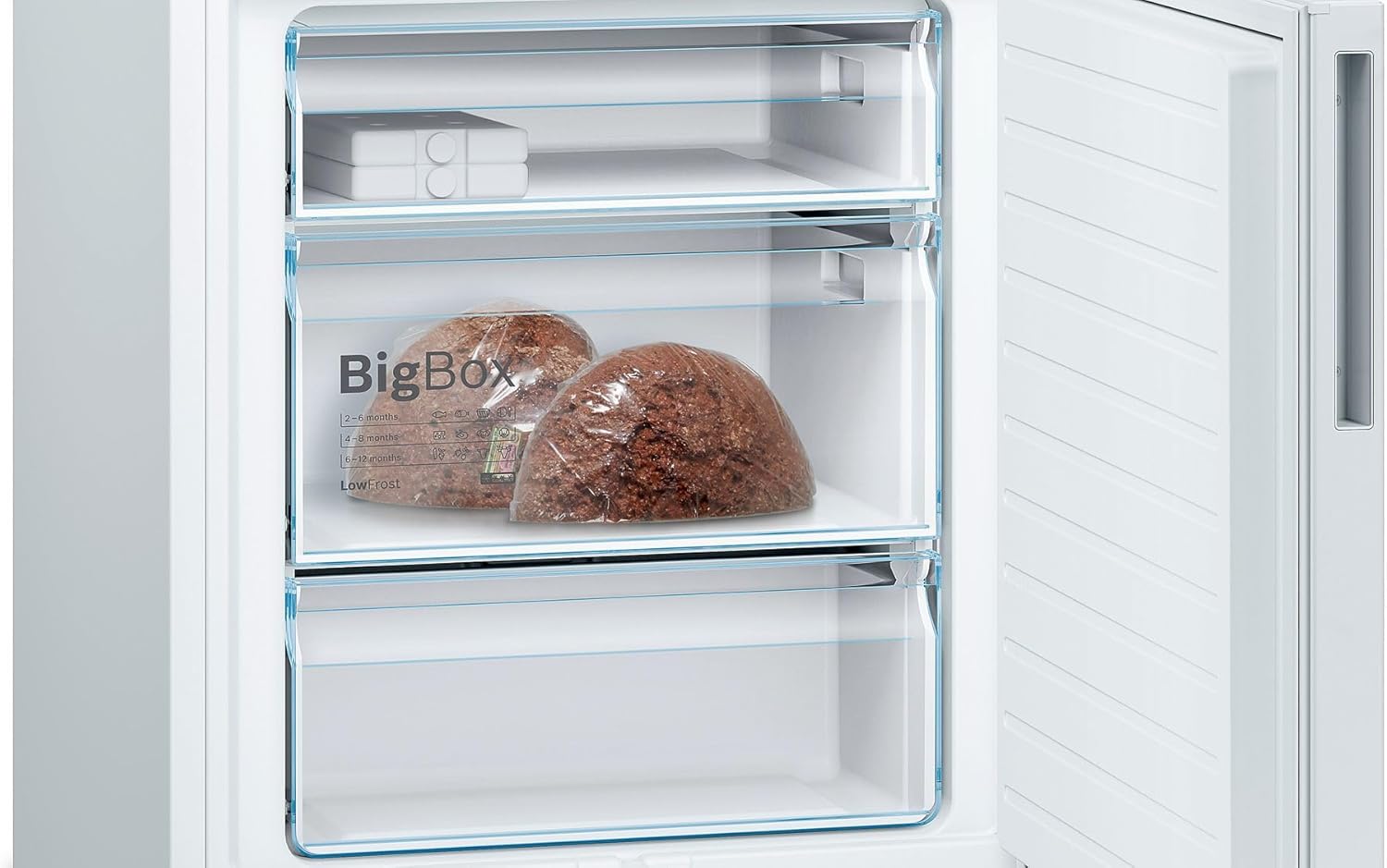 Bosch KGE49AWCA Serie 6 Freistehende XXL-Kühl-Gefrier-Kombination, 201 x 70 cm, 163 kWh pro Jahr, Weiß, 302 L Kühlteil & 117 L Gefrierteil, LowFrost, VitaFresh